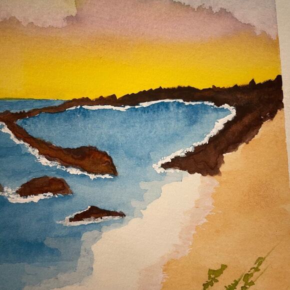 Hand painted watercolor original painting ocean seascape 8x8 - Picture 2 of 4